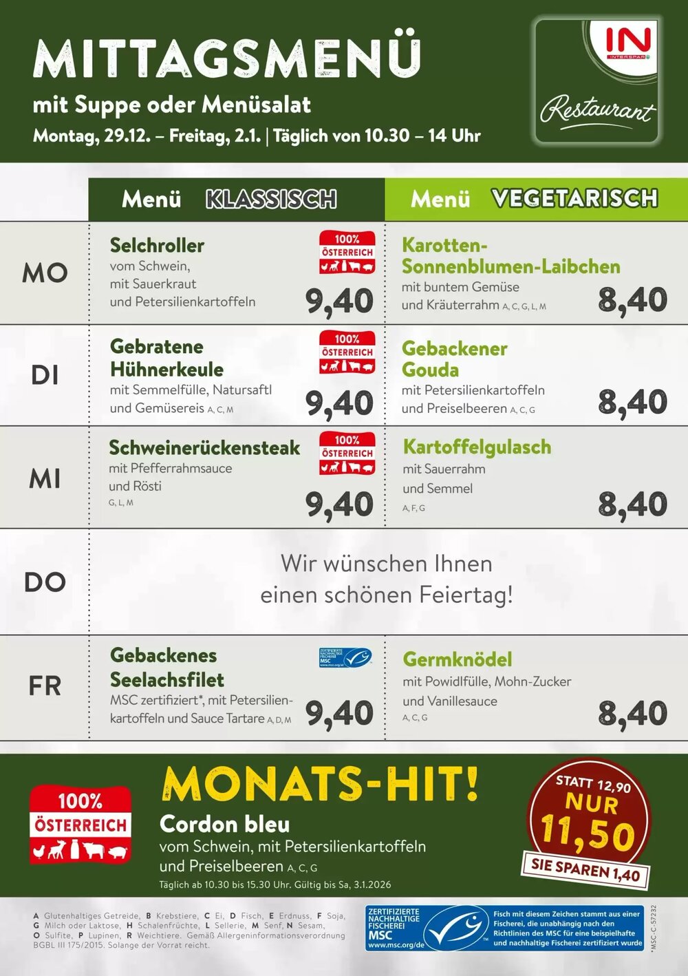 Interspar Restaurant Flugblatt (ab 29.12.2025) - Angebote und Prospekt - Seite 1