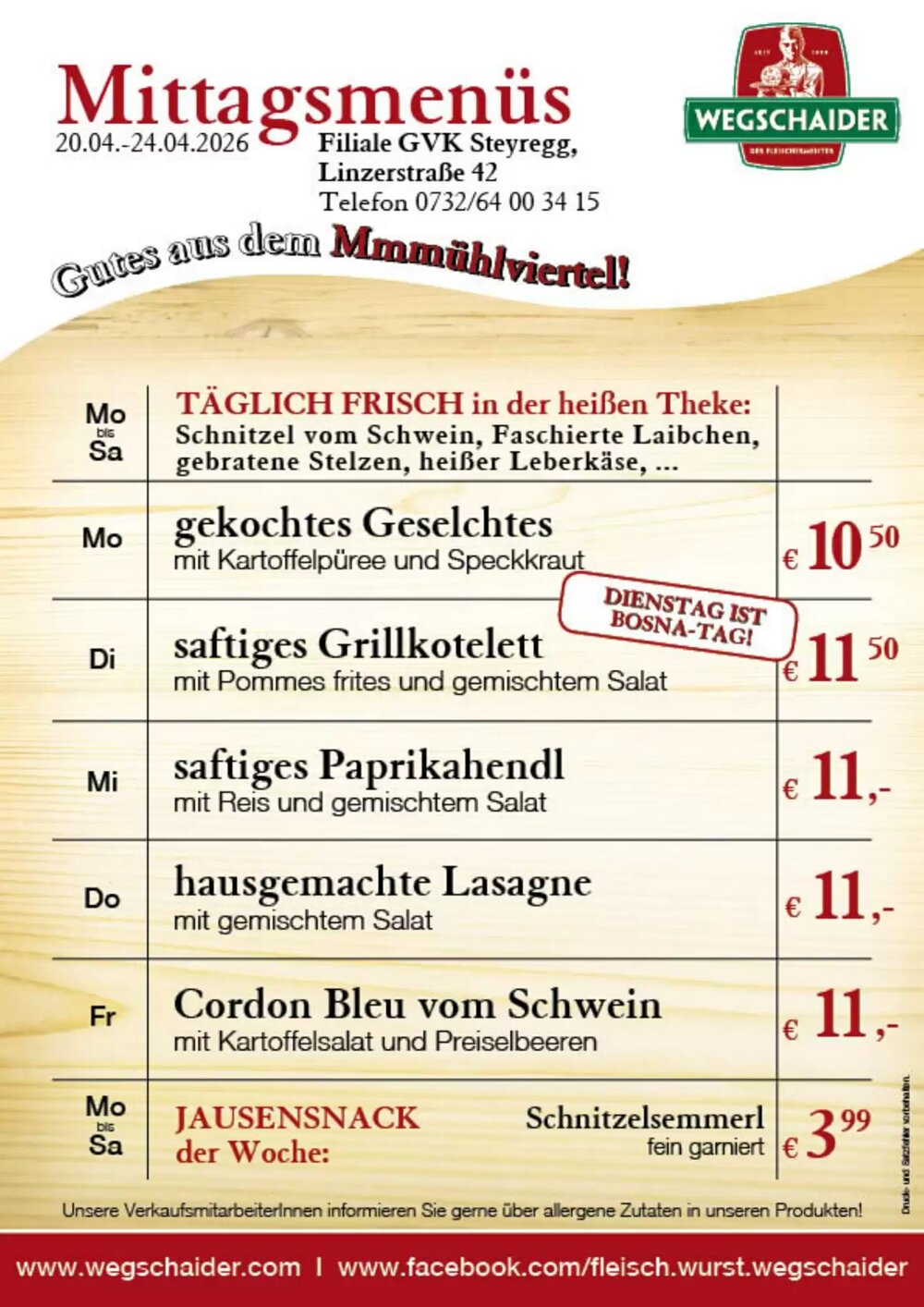 Wegschaider Flugblatt (ab 20.04.2026) - Angebote und Prospekt - Seite 1