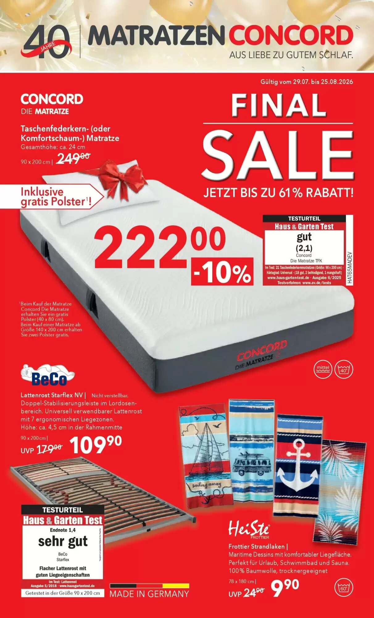 Matratzen Concord Flugblatt (ab 29.07.2026) - Angebote und Prospekt - Seite 1