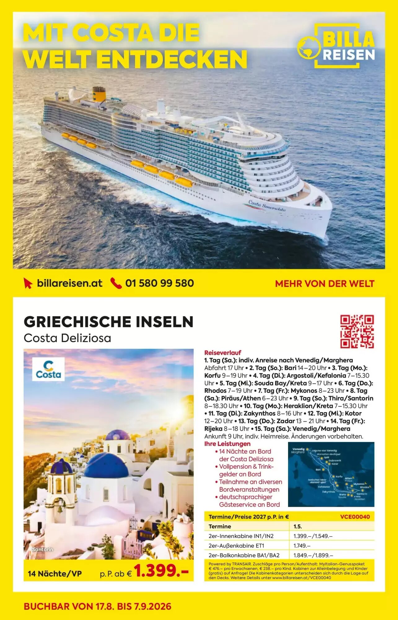 Billa Reisen Flugblatt (ab 17.08.2026) - Angebote und Prospekt - Seite 1