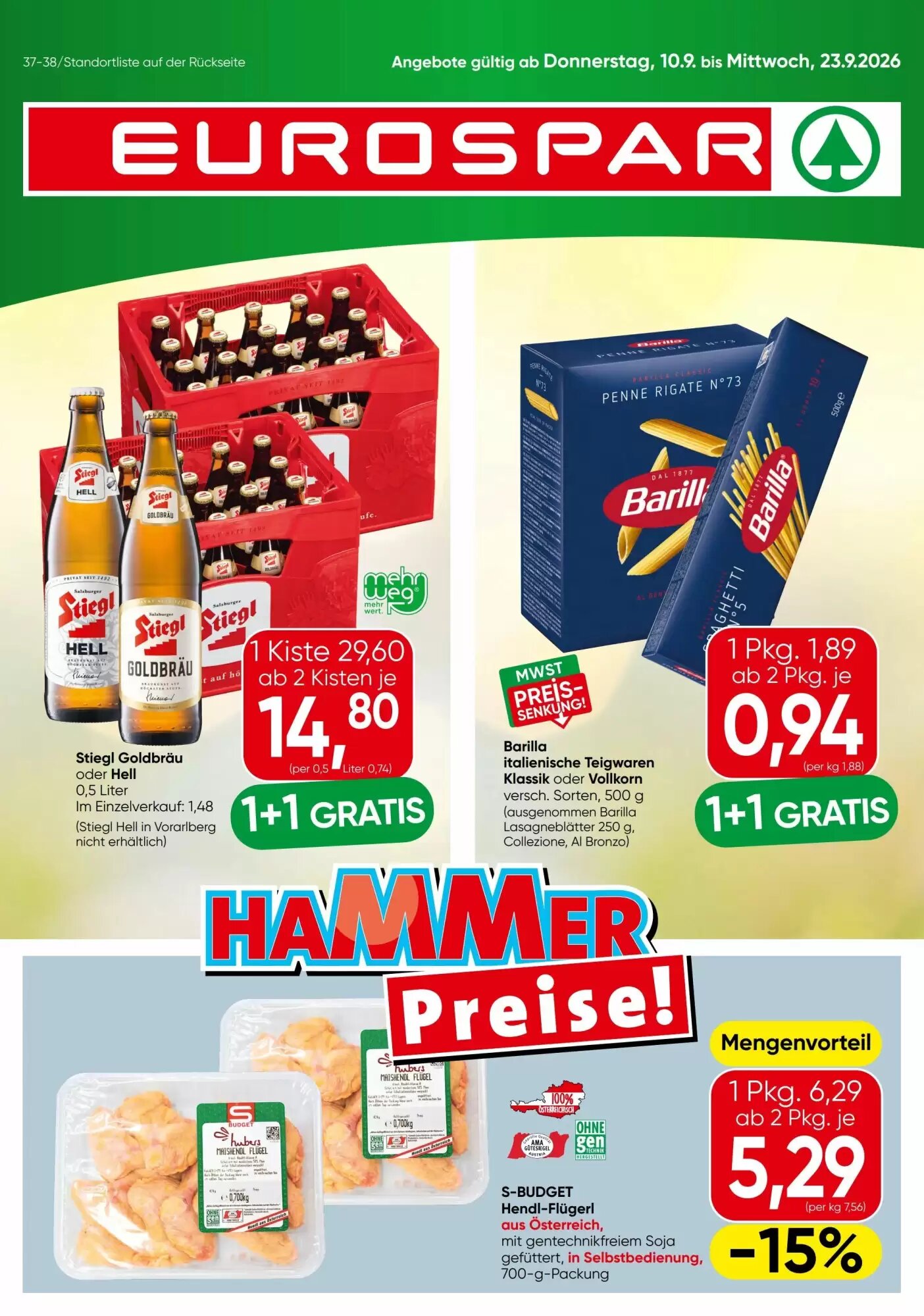Eurospar Flugblatt (ab 10.09.2026) - Angebote und Prospekt - Seite 1
