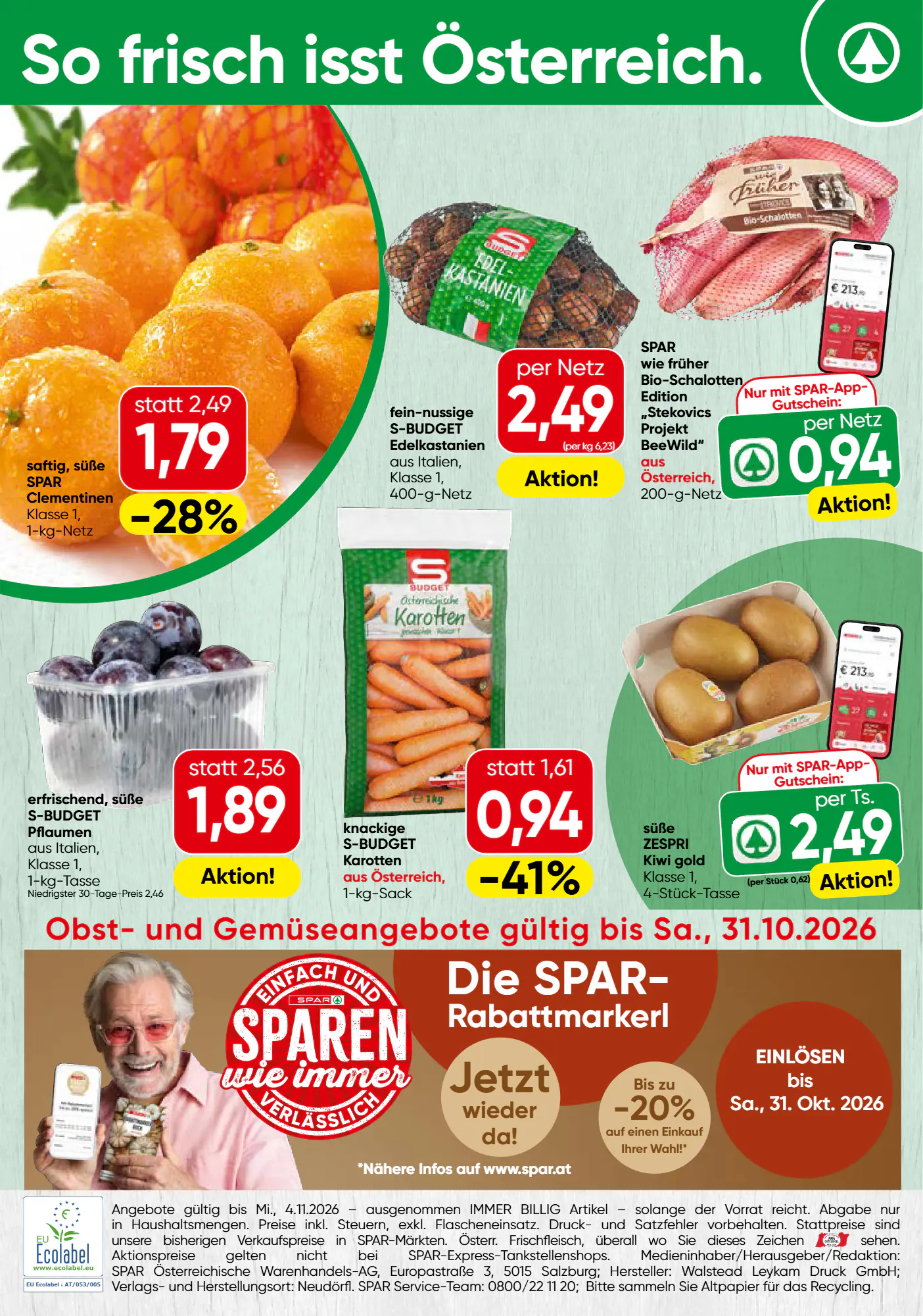 Spar Flugblatt (ab 26.10.2026) - Angebote und Prospekt - Seite 1