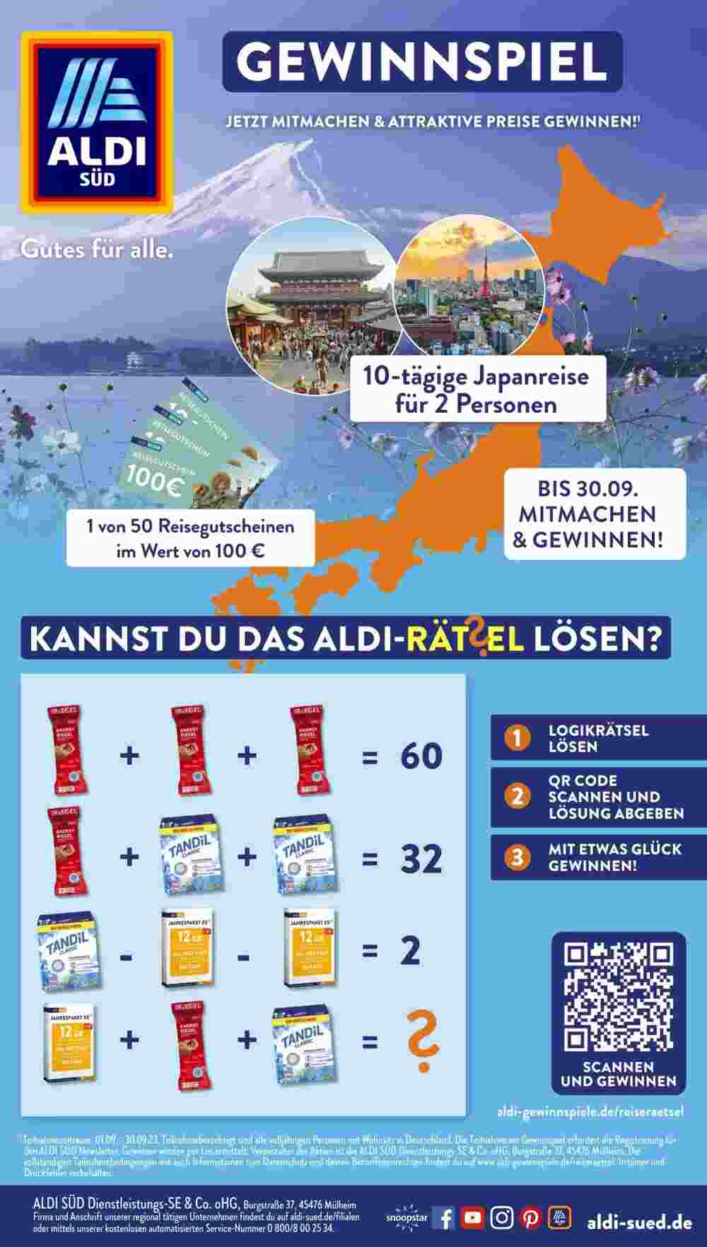 Aldi Süd Reisen Prospekt (ab 03.09.2023) zum Blättern - Seite 1