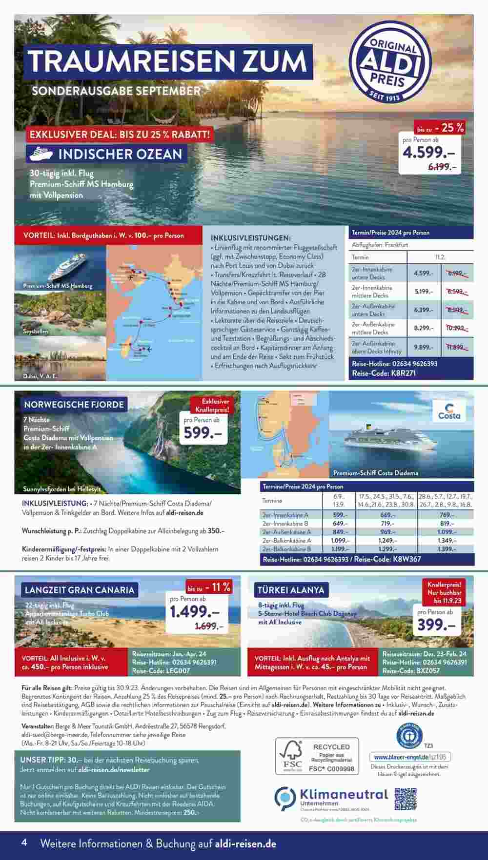Aldi Süd Reisen Prospekt (ab 03.09.2023) zum Blättern - Seite 4
