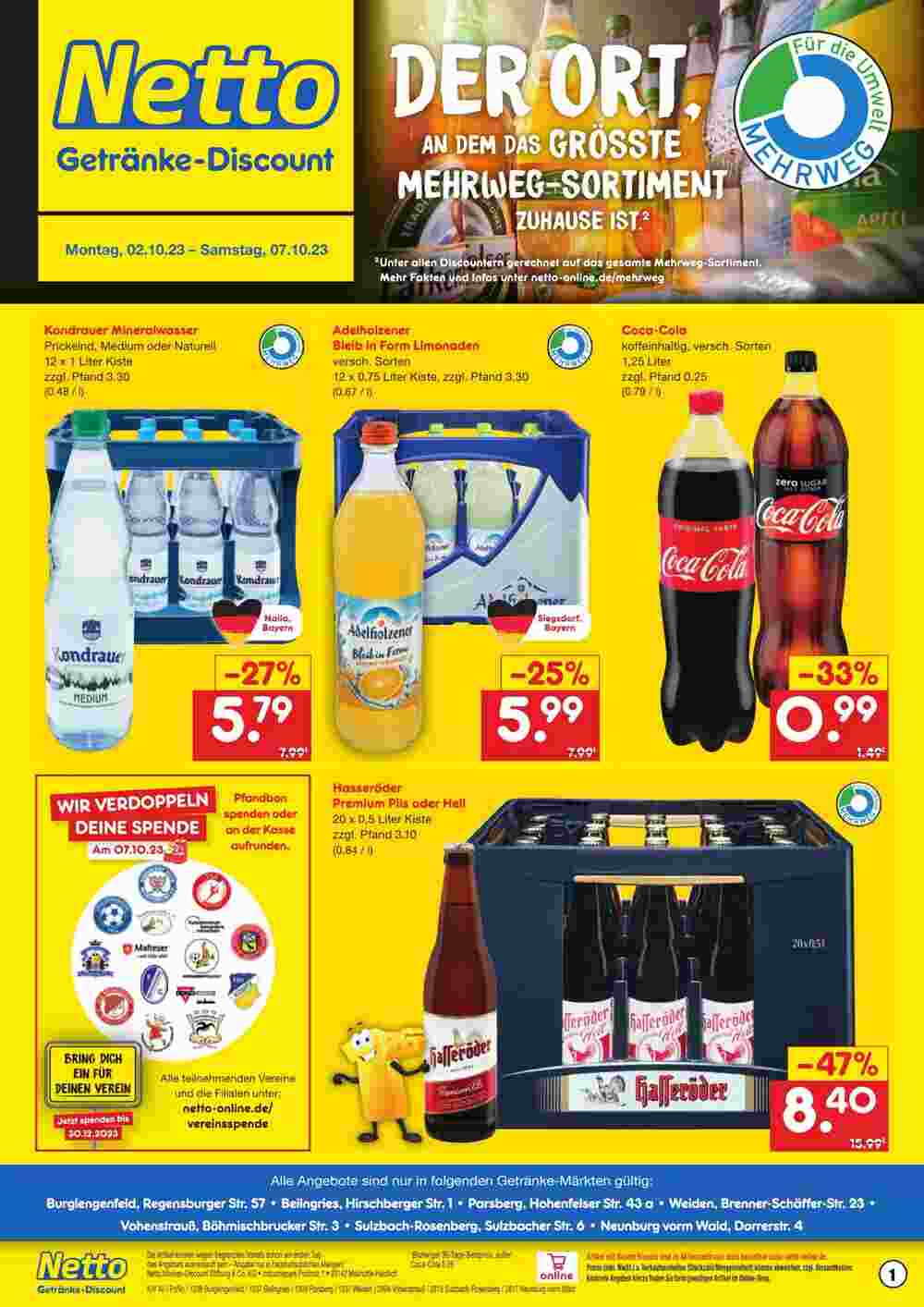 Netto Getränke Discount Prospekt (ab 02.10.2023) zum Blättern - Seite 1