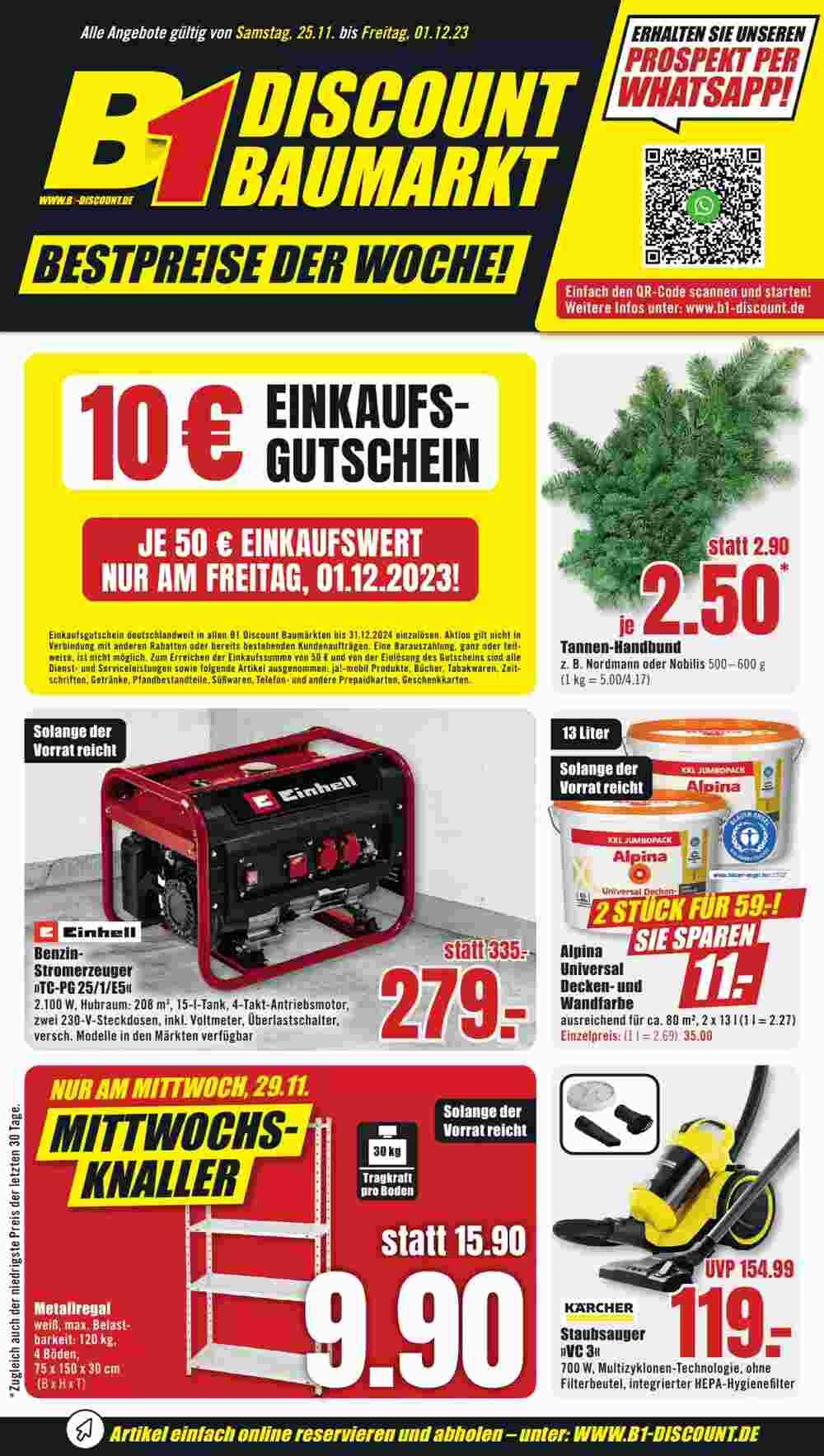 B1 Discount Baumarkt Prospekt (ab 25.11.2023) zum Blättern - Seite 1