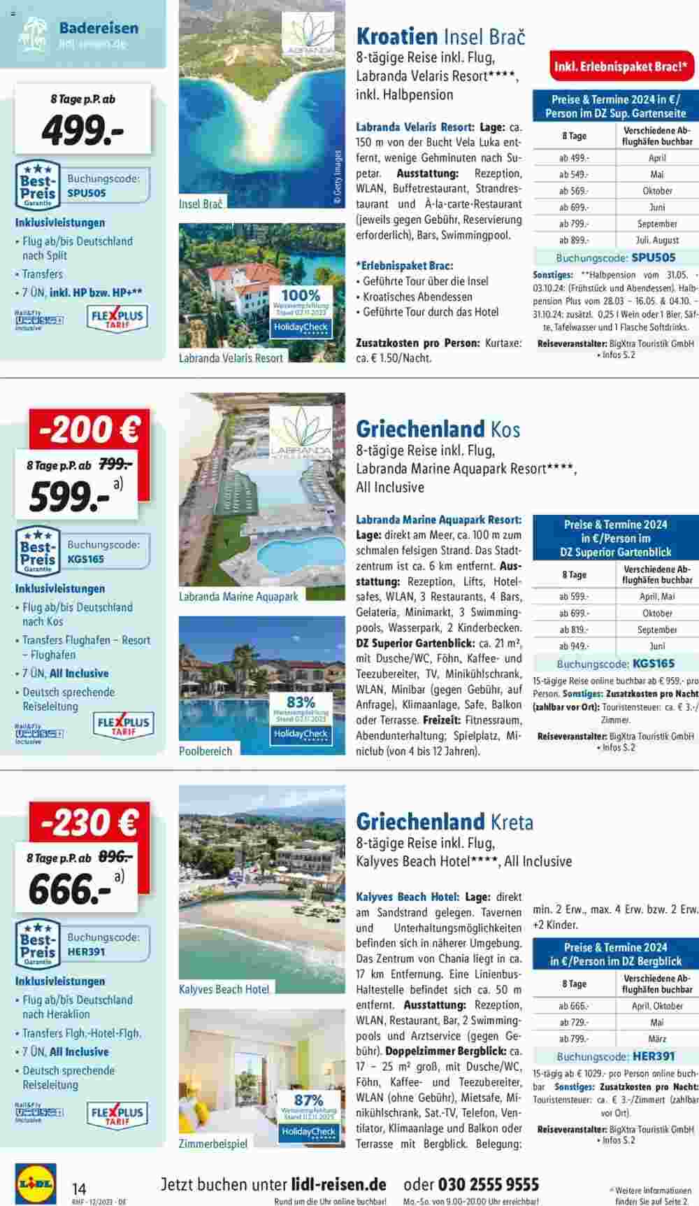 Lidl Reisen Prospekt (ab 29.11.2023) zum Blättern - Seite 14