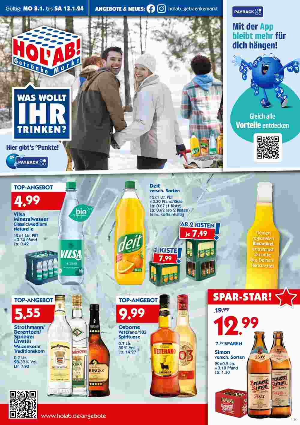 Hol'ab Getränkemarkt Prospekt (ab 08.01.2024) zum Blättern - Seite 1