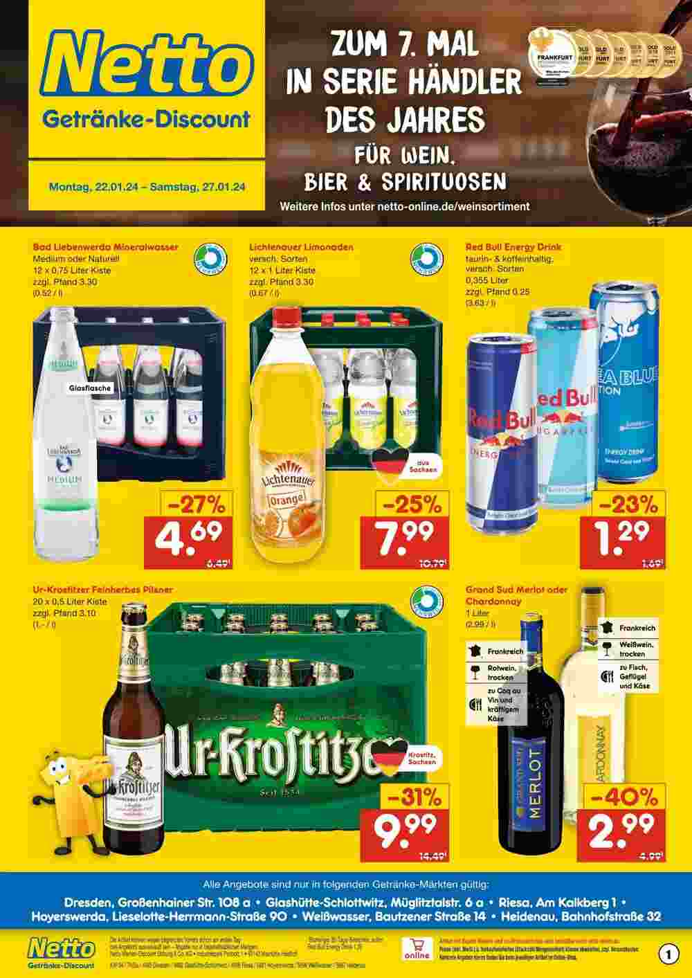 Netto Getränke Discount Prospekt (ab 21.01.2024) zum Blättern - Seite 1