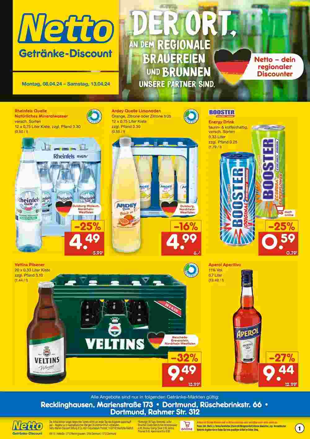 Netto Getränke Discount Prospekt (ab 08.04.2024) zum Blättern - Seite 1