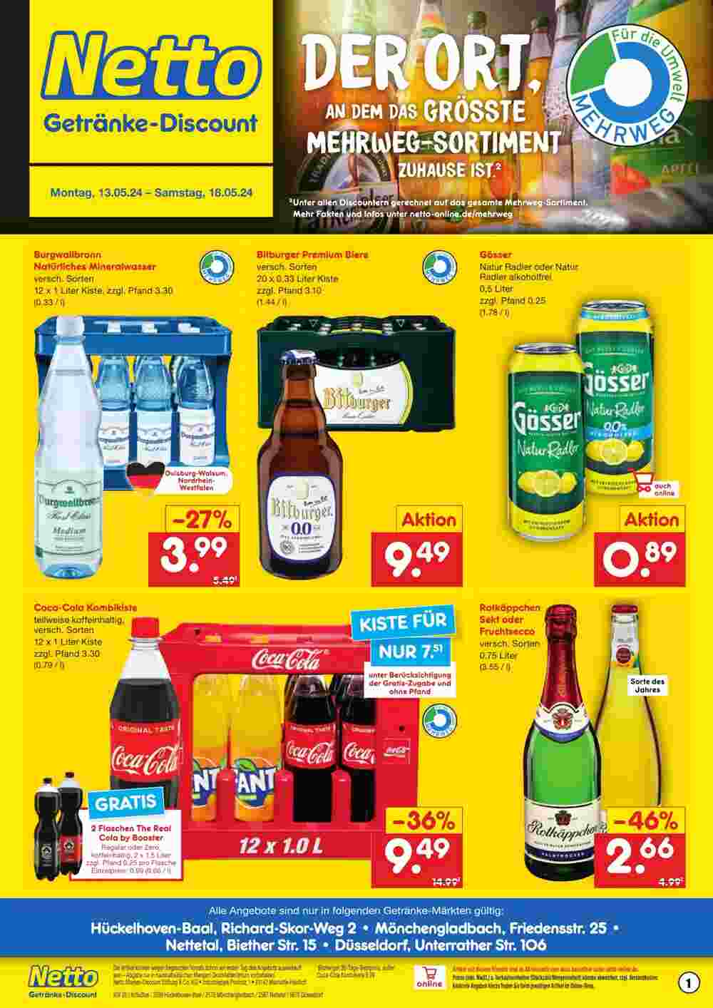 Netto Getränke Discount Prospekt (ab 13.05.2024) zum Blättern - Seite 1