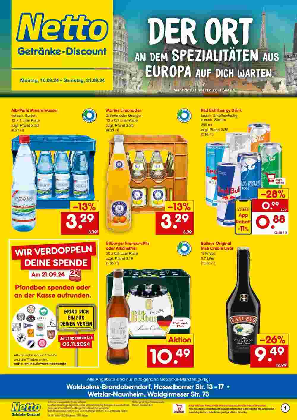 Netto Getränke Discount Prospekt (ab 15.09.2024) zum Blättern - Seite 1