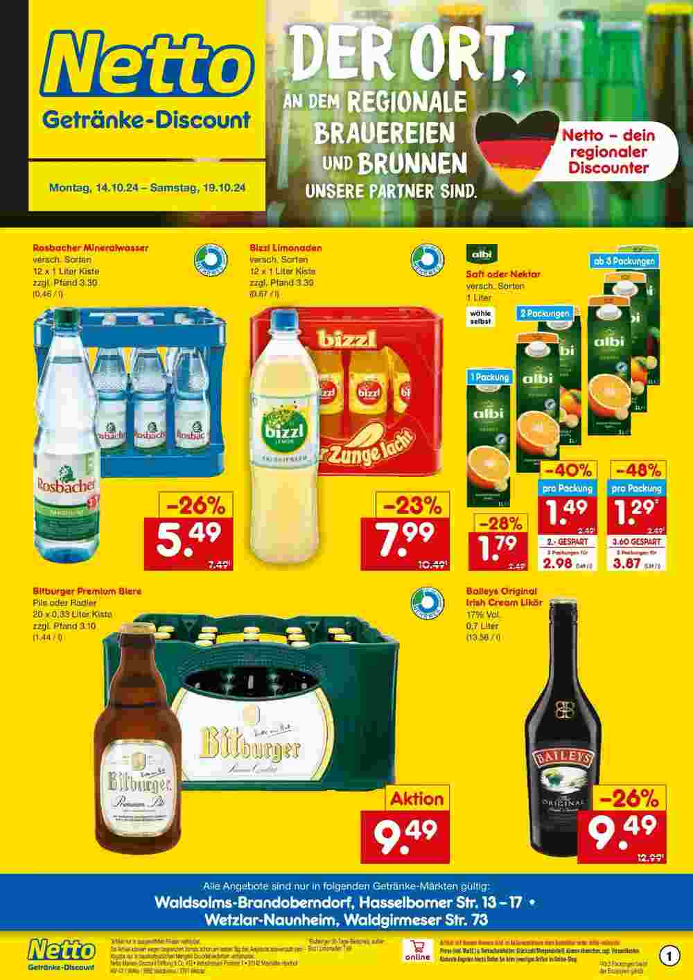 Netto Getränke Discount Prospekt (ab 13.10.2024) zum Blättern - Seite 1