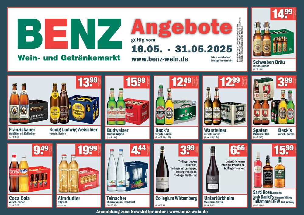 Benz Getränke Prospekt (ab 16.05.2025) zum Blättern - Seite 1
