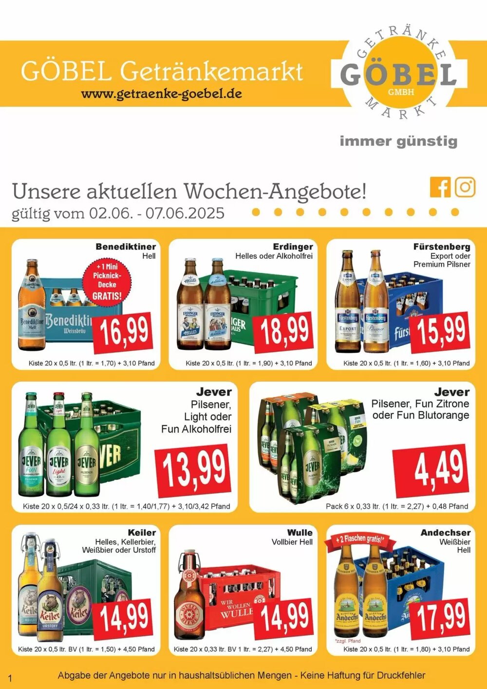 Getränke Göbel Prospekt (ab 02.06.2025) zum Blättern - Seite 1