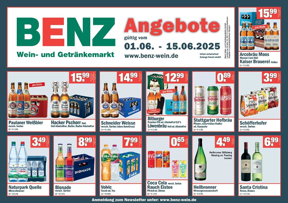 Benz Getränke Prospekt (ab 04.06.2025) zum Blättern - Seite 1