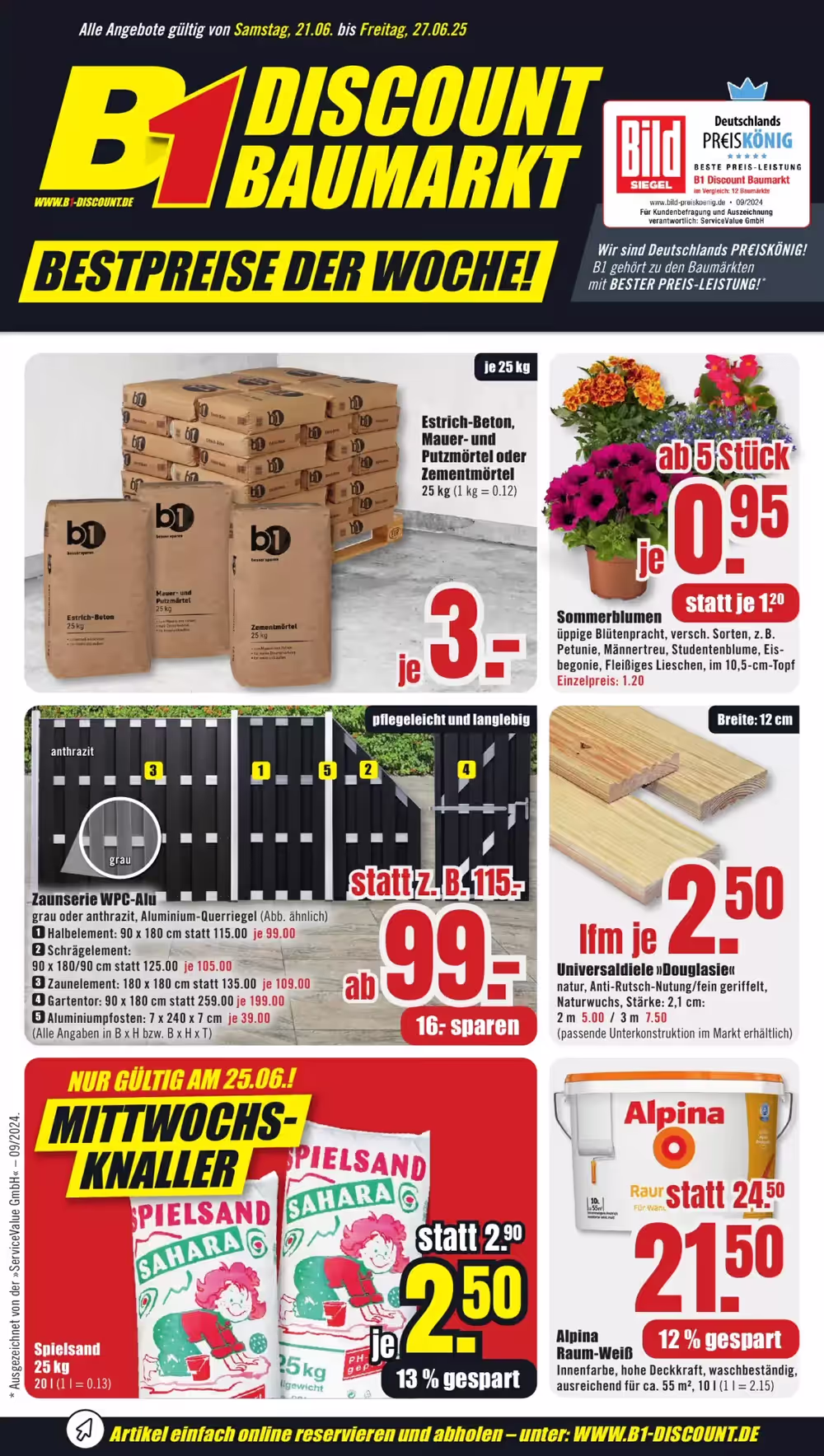 B1 Discount Baumarkt Prospekt (ab 21.06.2025) zum Blättern - Seite 1