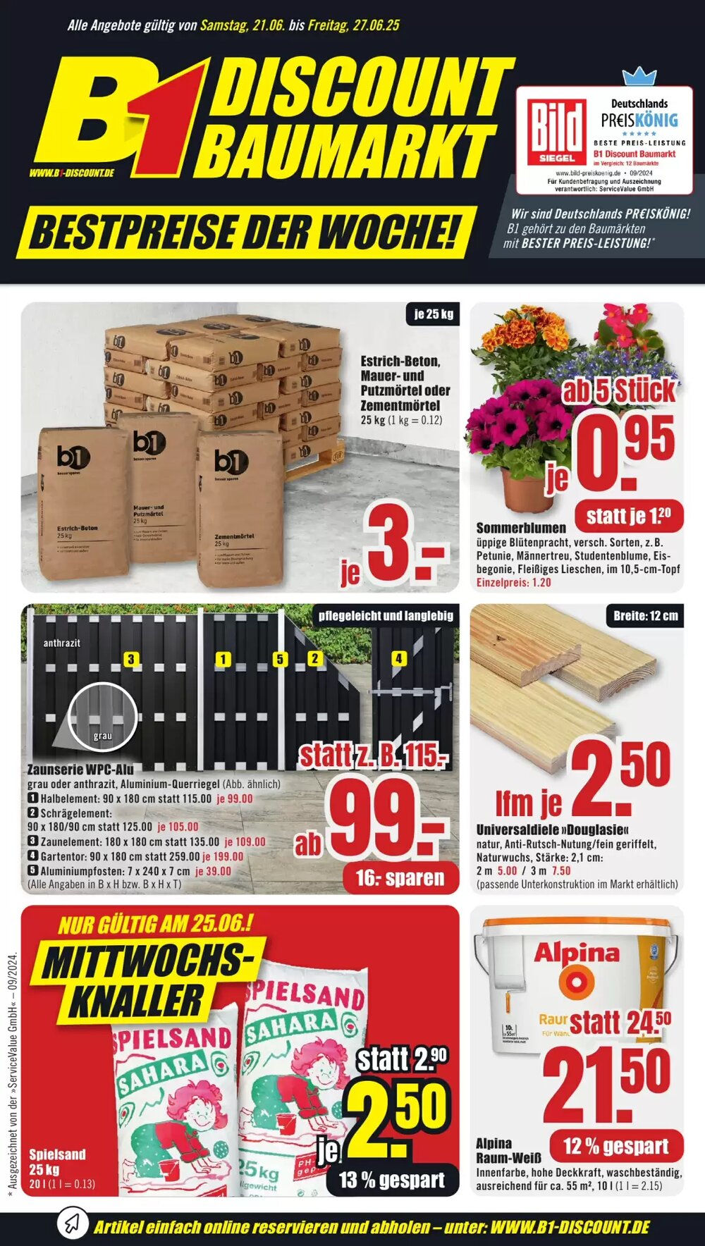 B1 Discount Baumarkt Prospekt (ab 21.06.2025) zum Blättern - Seite 1