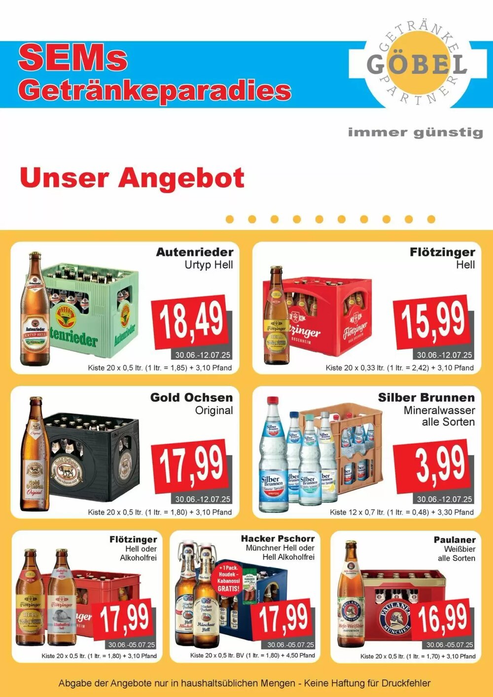 Getränke Göbel Prospekt (ab 30.06.2025) zum Blättern - Seite 1