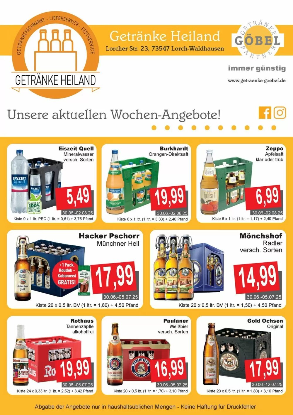 Getränke Göbel Prospekt (ab 30.06.2025) zum Blättern - Seite 1
