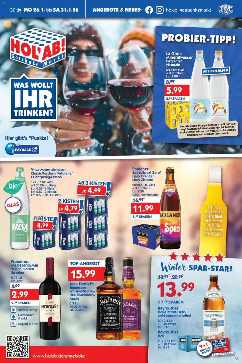 Hol'ab Getränkemarkt Prospekt (ab 26.01.2026) zum Blättern - Seite 1