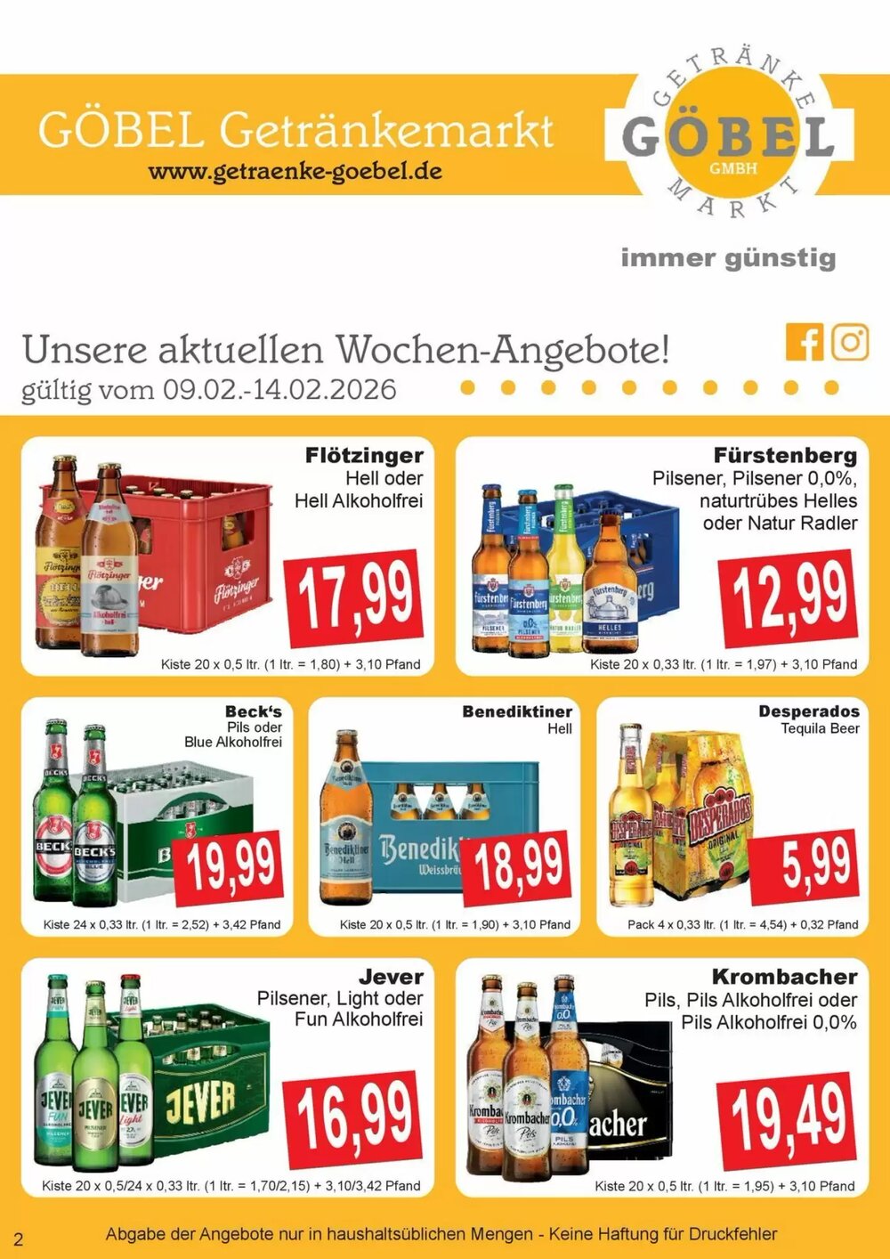 Getränke Göbel Prospekt (ab 09.02.2026) zum Blättern - Seite 1