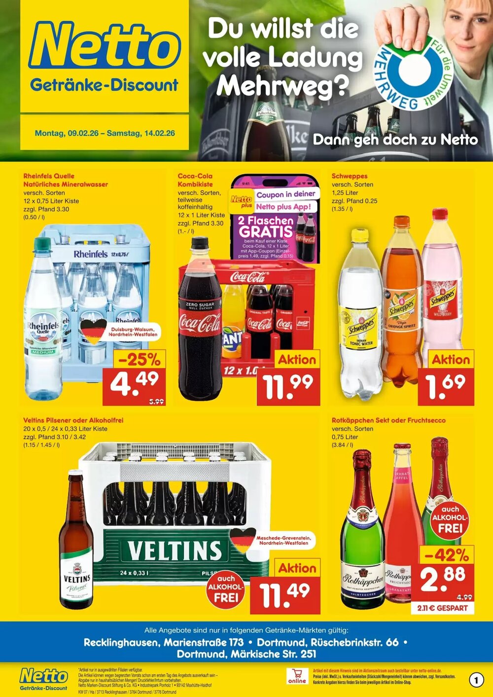 Netto Getränke Discount Prospekt (ab 09.02.2026) zum Blättern - Seite 1