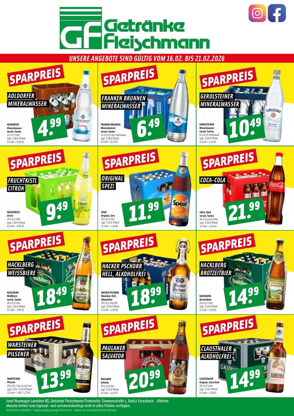 Getränke Fleischmann Prospekt (ab 16.02.2026) zum Blättern - Seite 1
