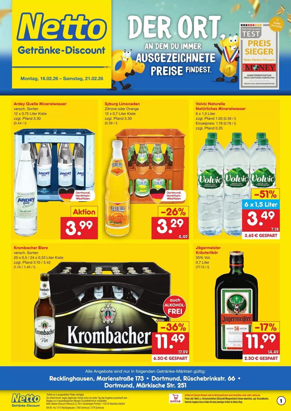 Netto Getränke Discount Prospekt (ab 16.02.2026) zum Blättern - Seite 1