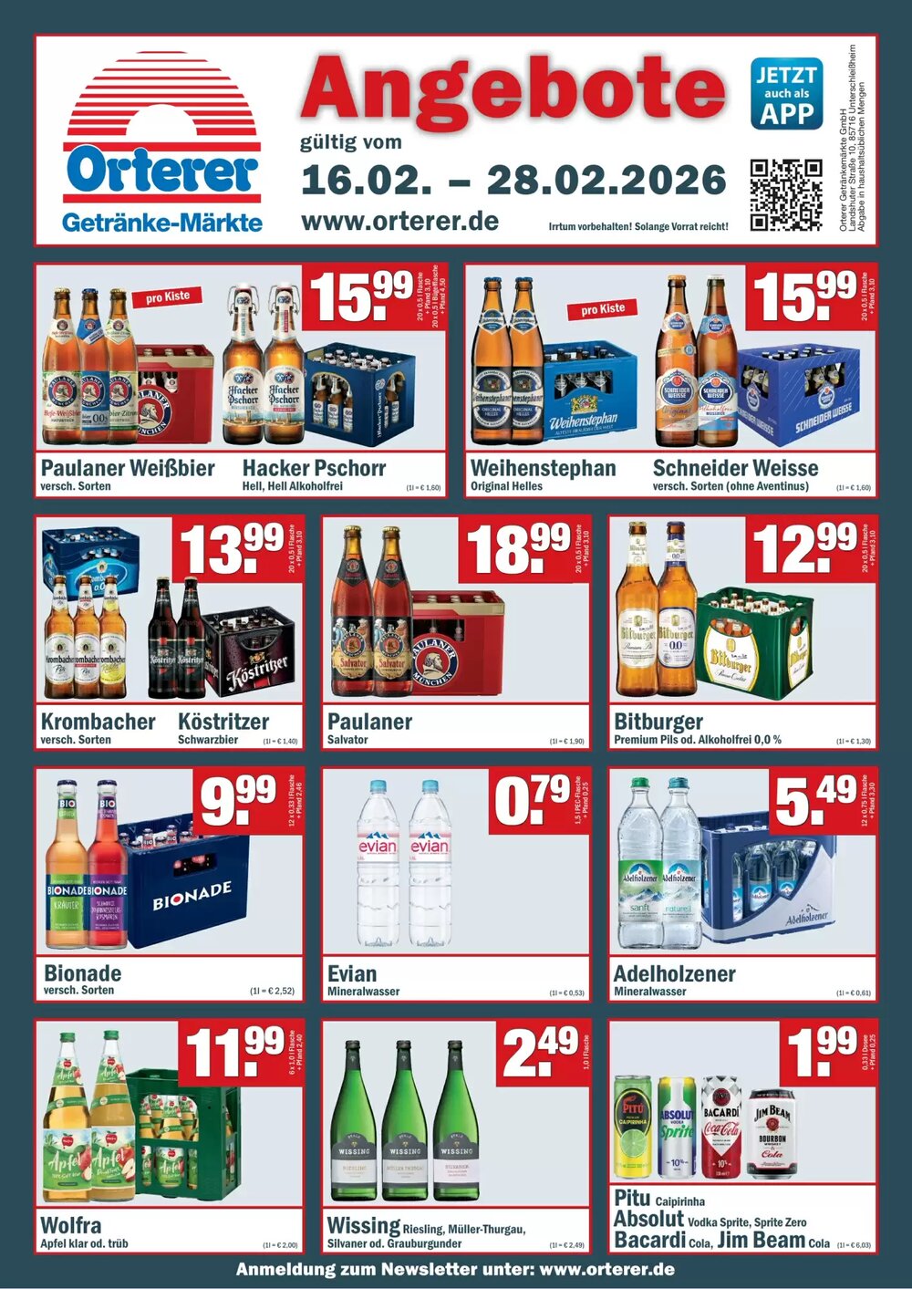Orterer Getränkemarkt Prospekt (ab 16.02.2026) zum Blättern - Seite 1