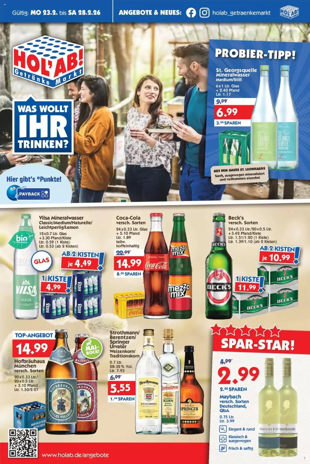 Hol'ab Getränkemarkt Prospekt (ab 23.02.2026) zum Blättern - Seite 1