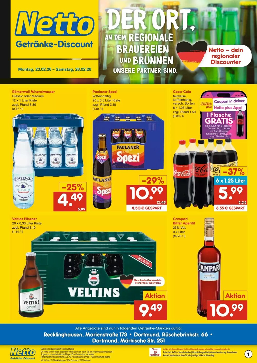 Netto Getränke Discount Prospekt (ab 23.02.2026) zum Blättern - Seite 1