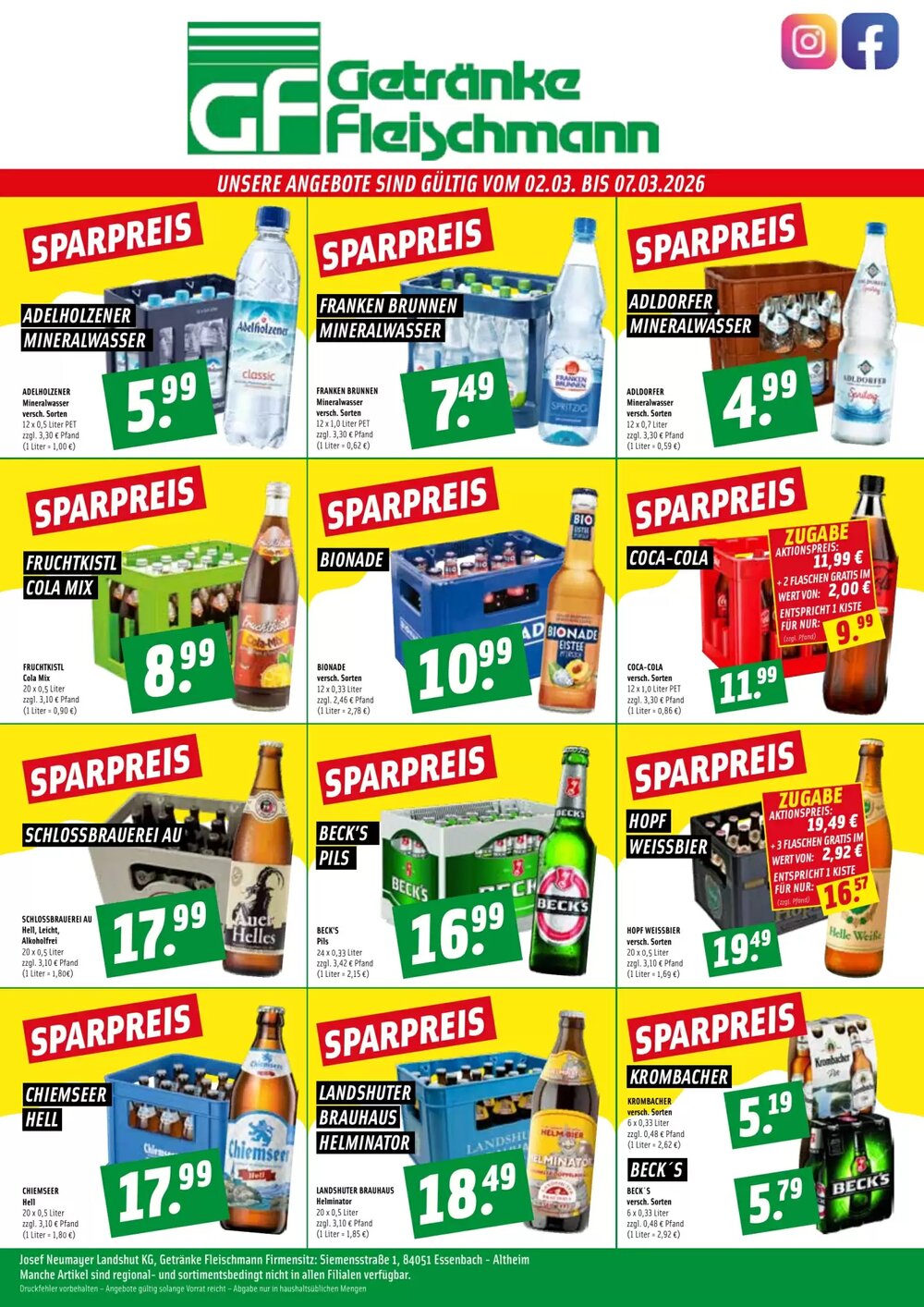 Getränke Fleischmann Prospekt (ab 02.03.2026) zum Blättern - Seite 1