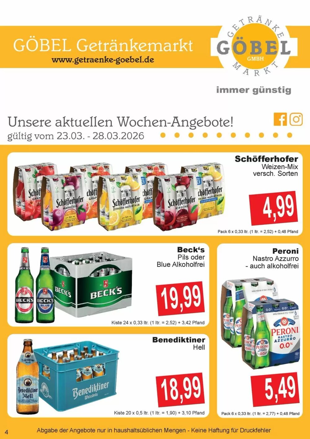 Getränke Göbel Prospekt (ab 23.03.2026) zum Blättern - Seite 1
