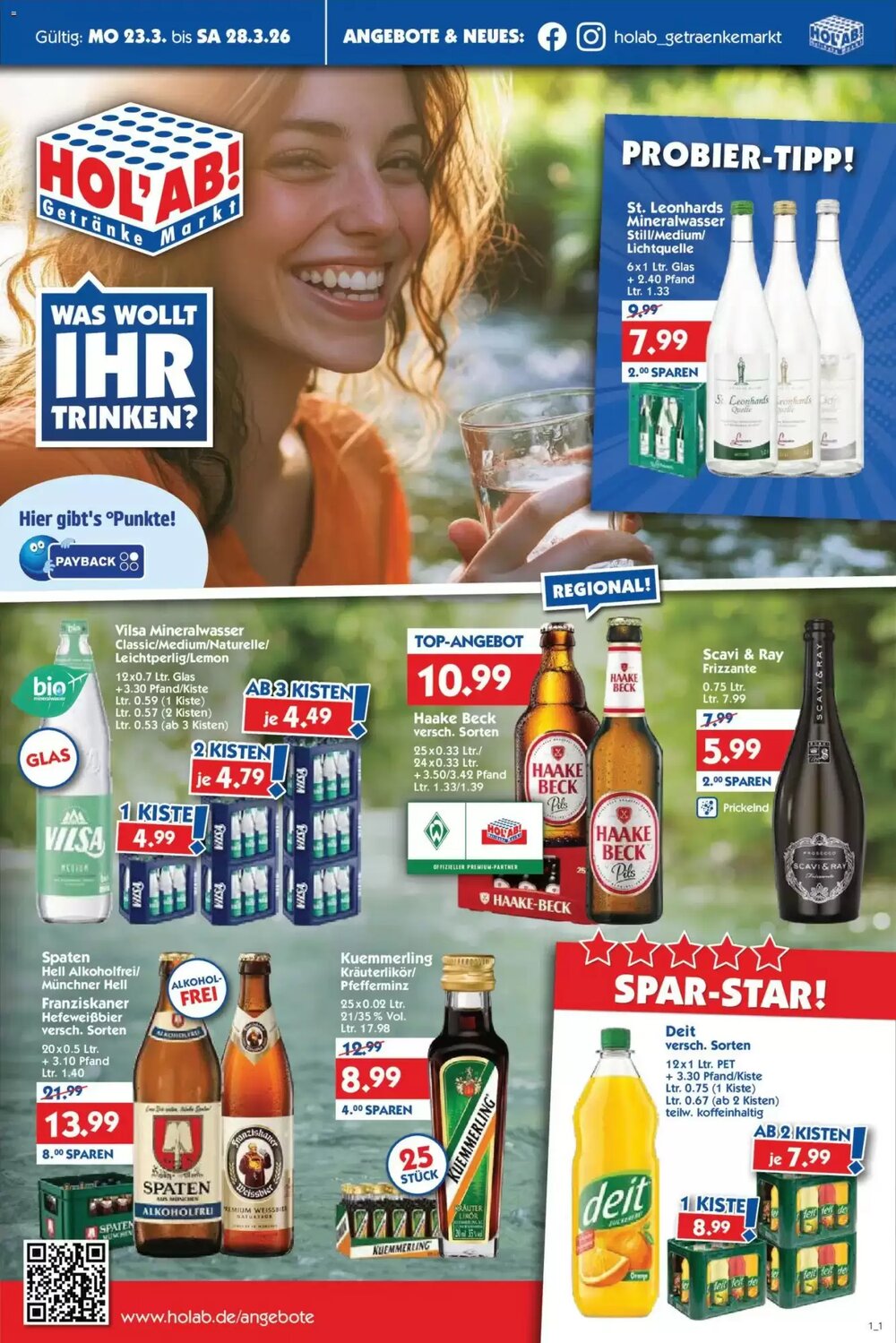 Hol'ab Getränkemarkt Prospekt (ab 23.03.2026) zum Blättern - Seite 1