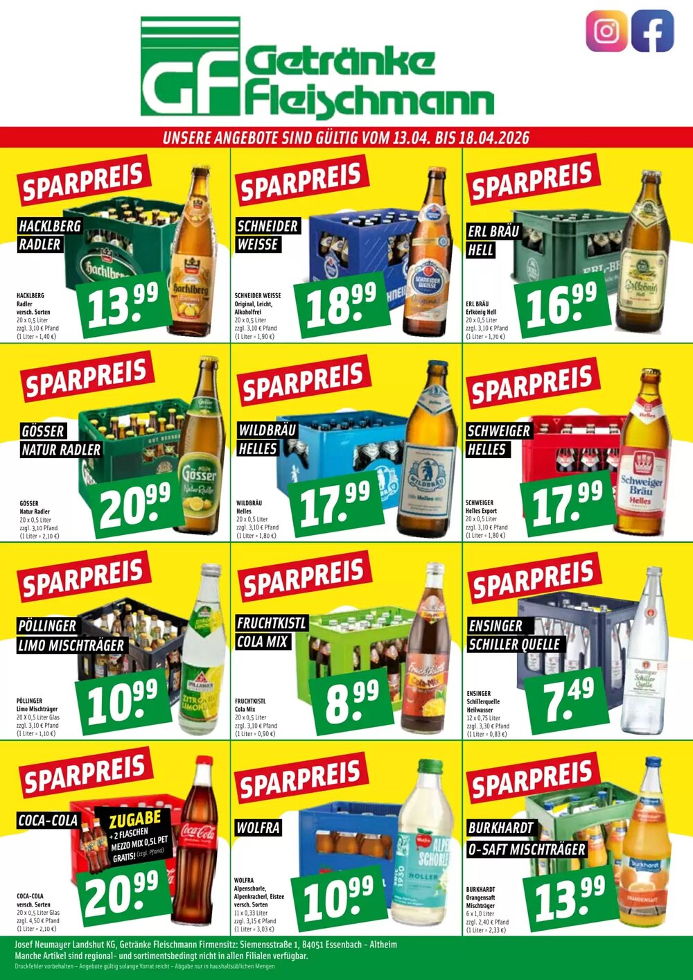 Getränke Fleischmann Prospekt (ab 13.04.2026) zum Blättern - Seite 1