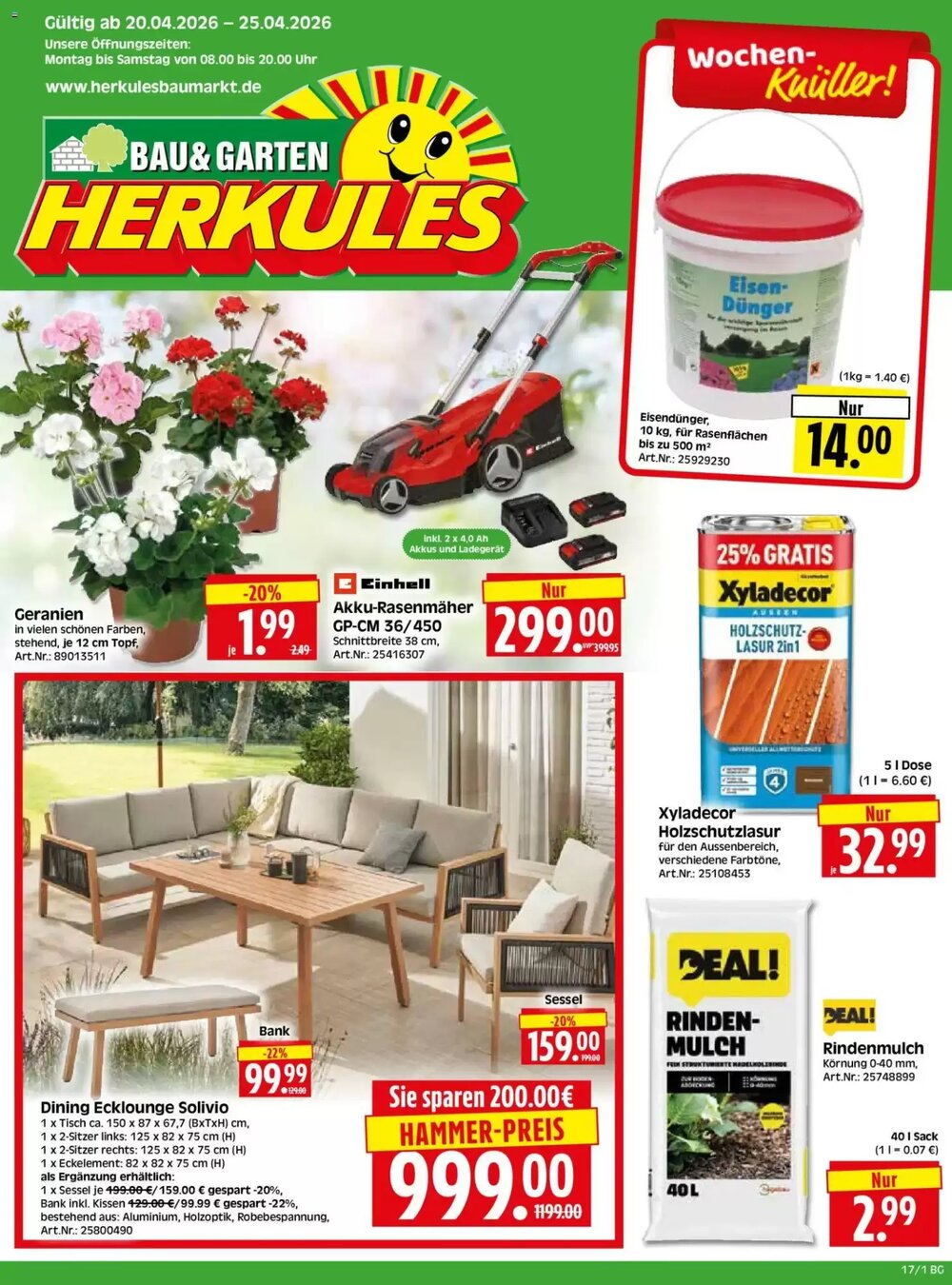 Herkules Baumarkt Prospekt (ab 20.04.2026) zum Blättern - Seite 1