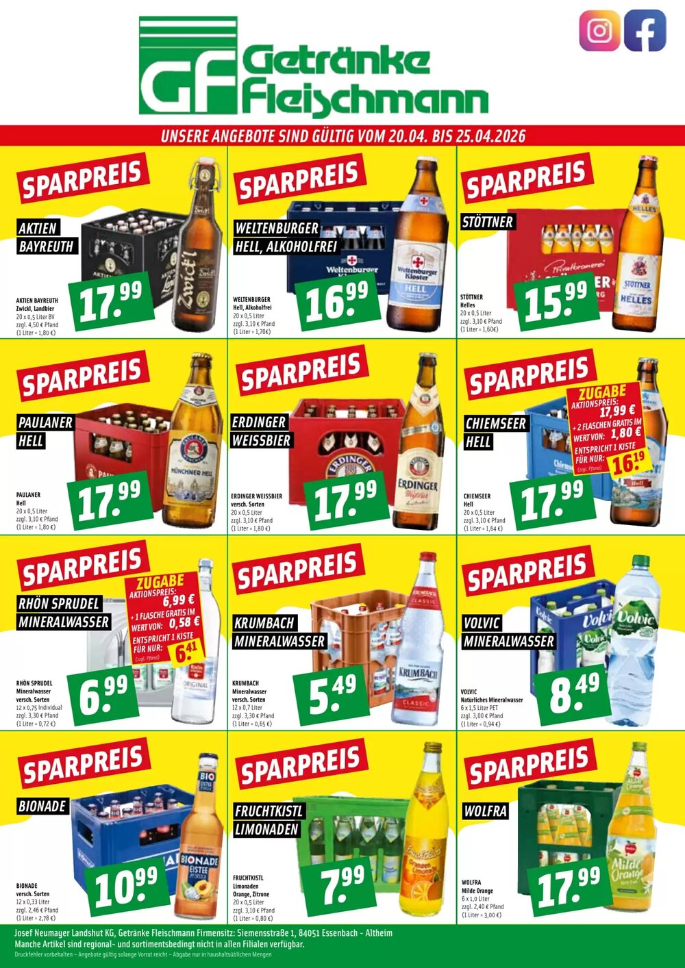 Getränke Fleischmann Prospekt (ab 20.04.2026) zum Blättern - Seite 1