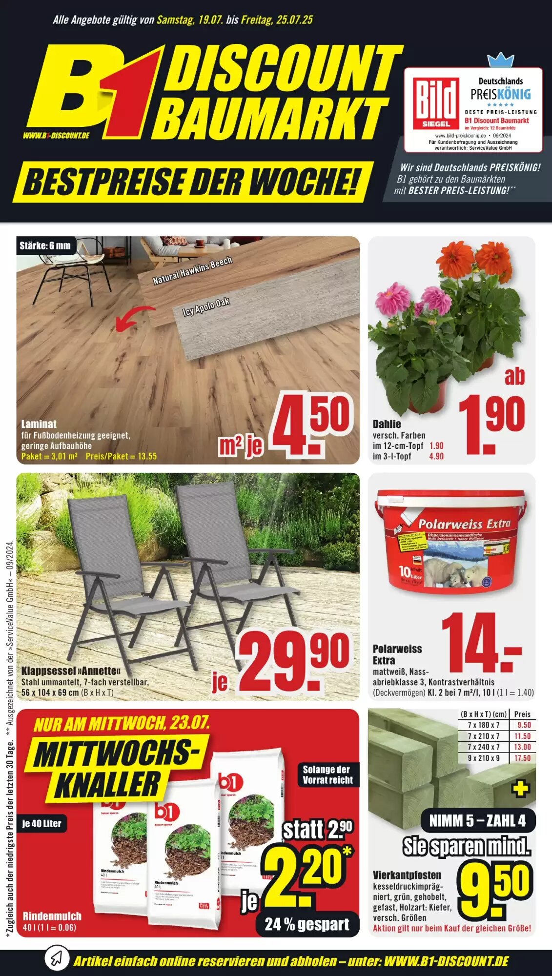 B1 Discount Baumarkt Prospekt (ab 19.07.2026) zum Blättern - Seite 1