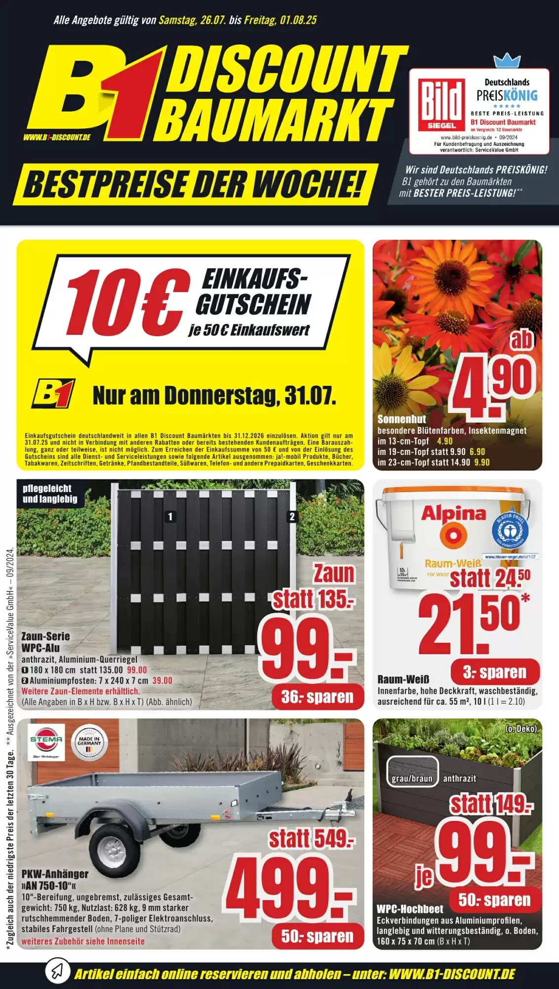 B1 Discount Baumarkt Prospekt (ab 26.07.2026) zum Blättern - Seite 1