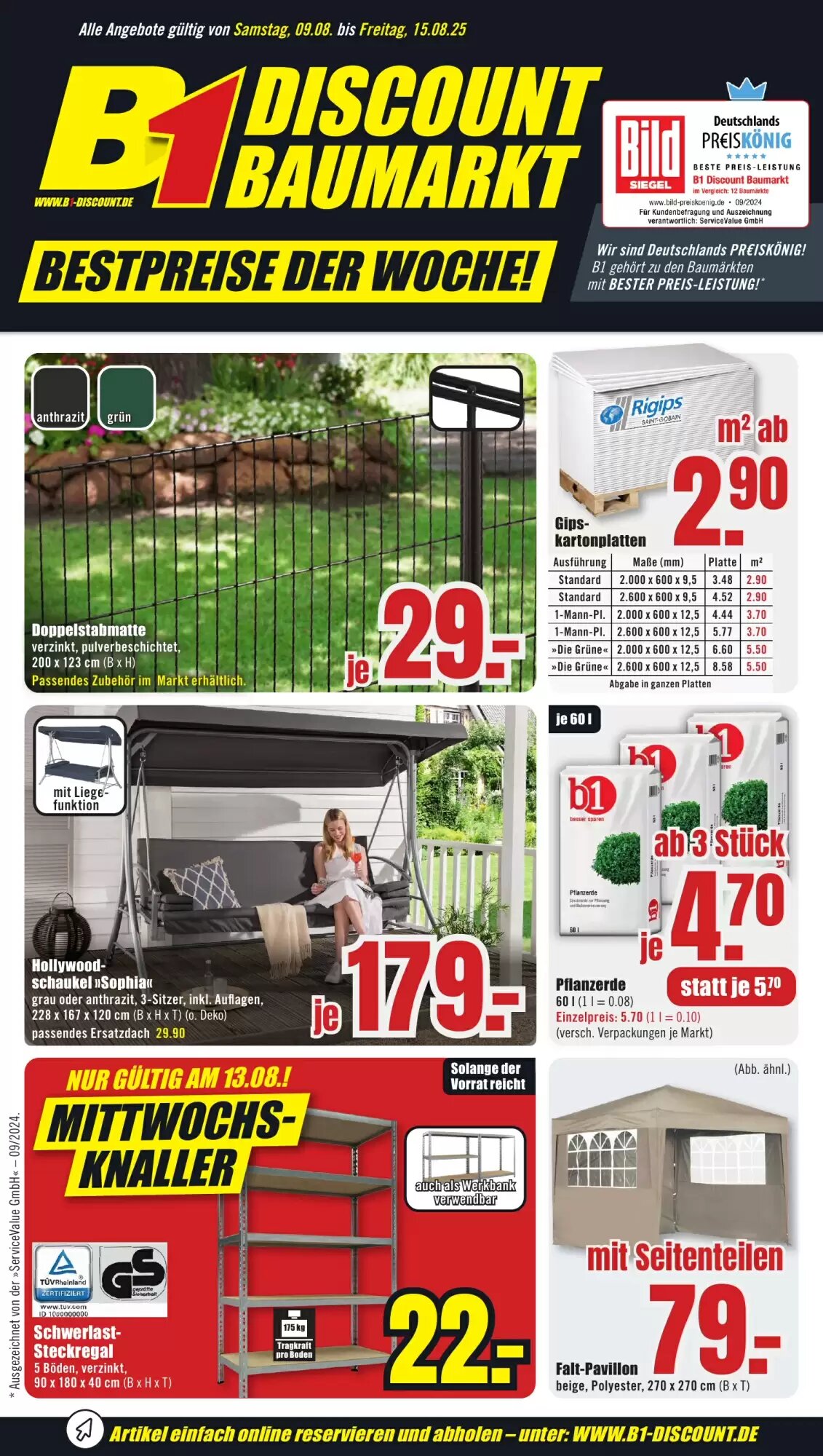 B1 Discount Baumarkt Prospekt (ab 09.08.2026) zum Blättern - Seite 1
