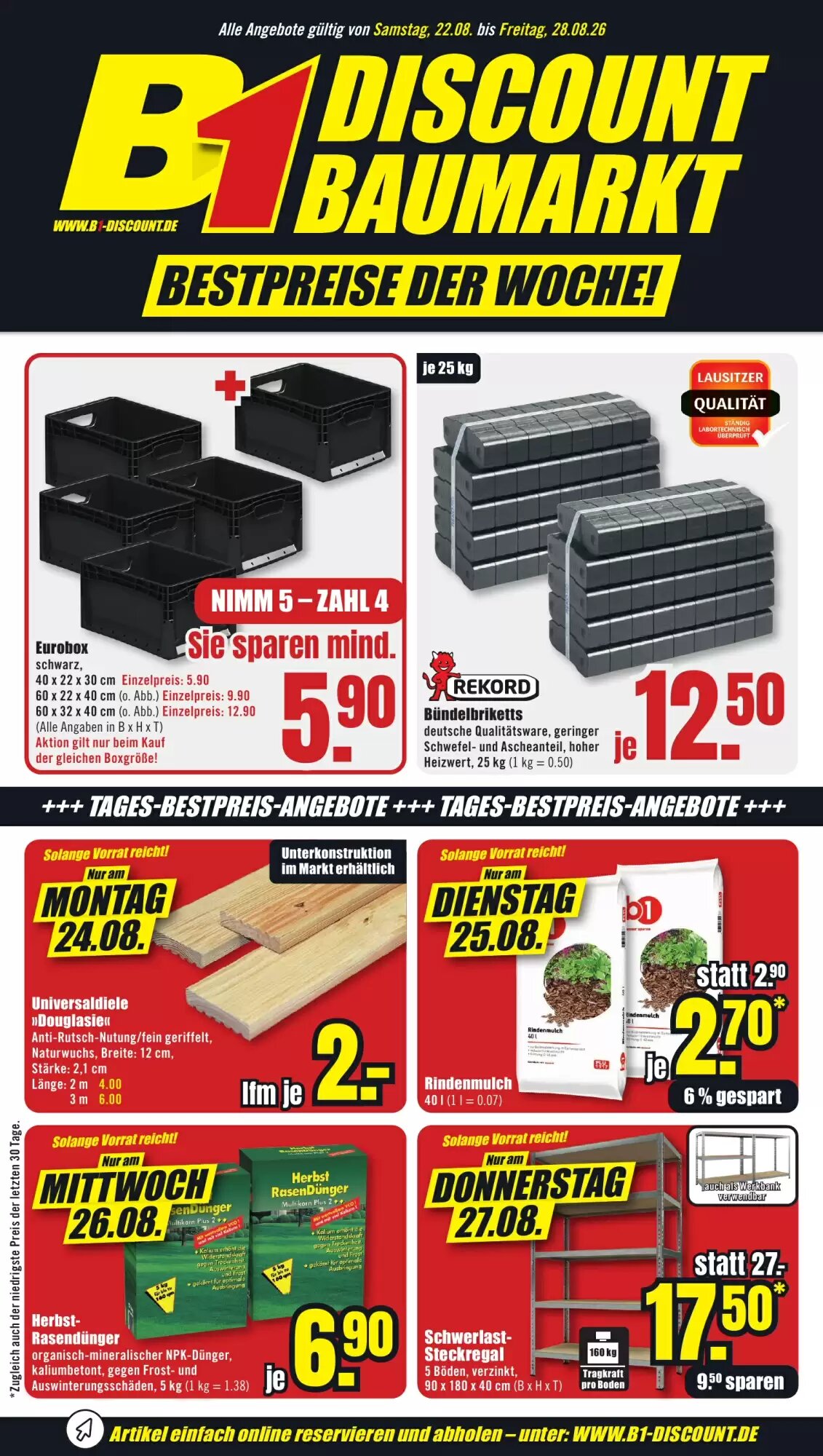 B1 Discount Baumarkt Prospekt (ab 22.08.2026) zum Blättern - Seite 1