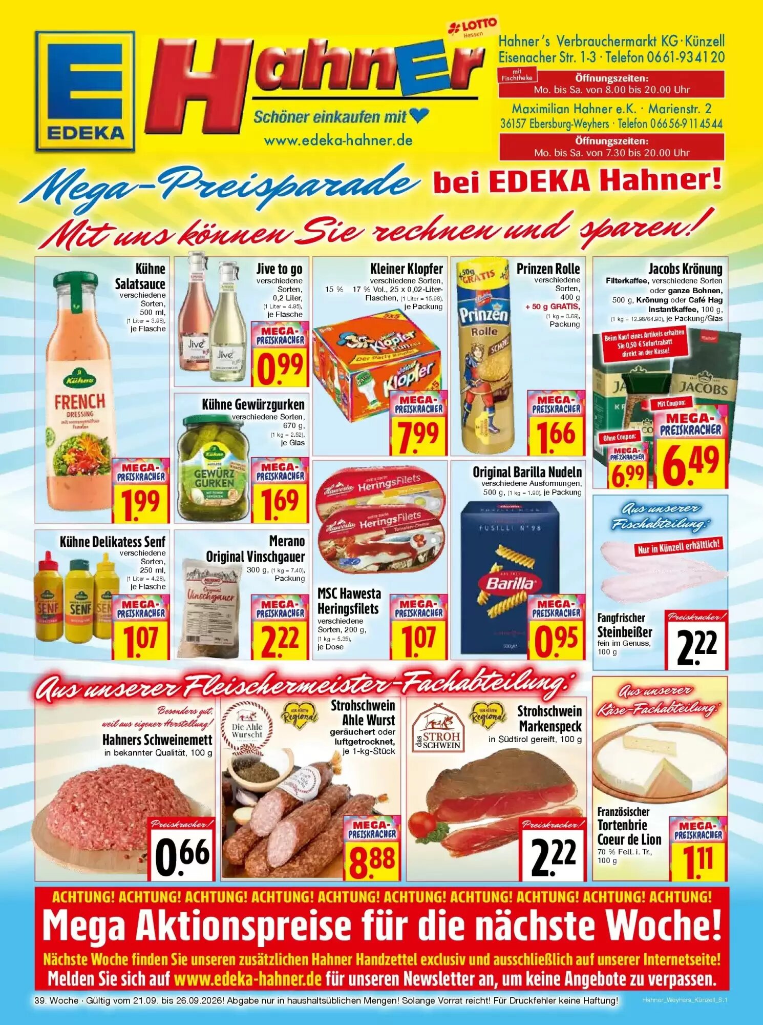 EDEKA Hahner Prospekt (ab 20.09.2026) zum Blättern - Seite 1