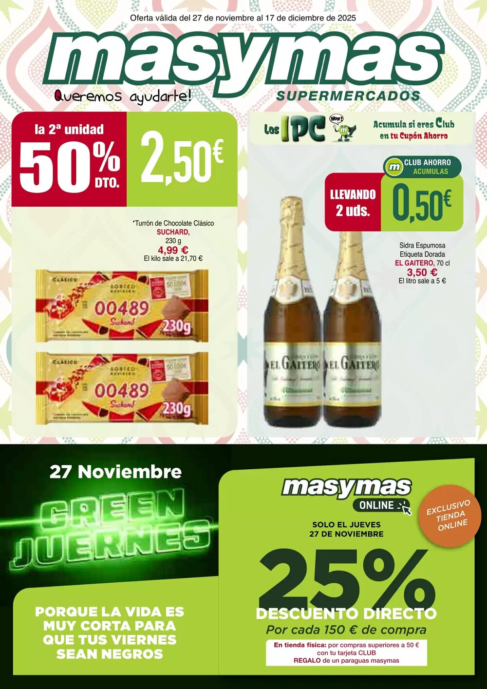 Folleto promocional de Masymas válido desde el 27/11/2025 - Página 1.