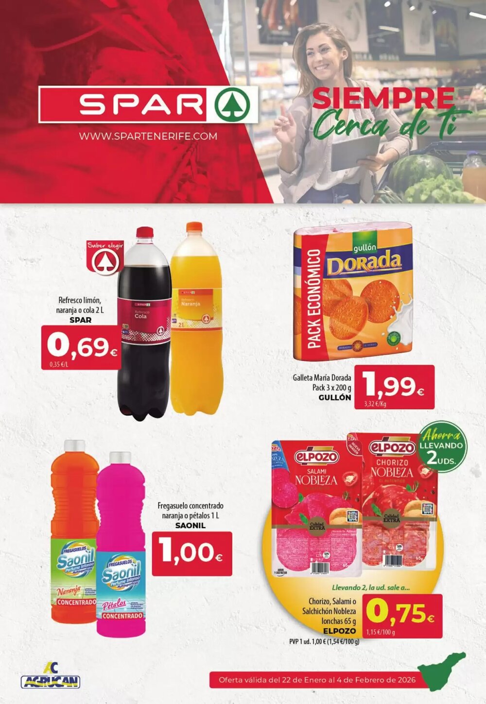 Folleto promocional de Spar Tenerife válido desde el 22/01/2026 - Página 1.