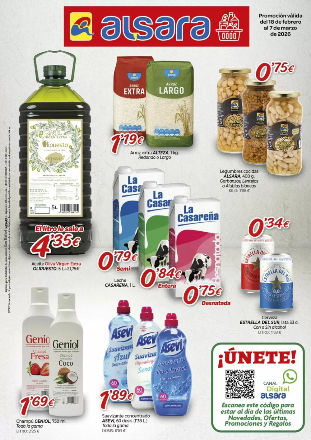 Folleto promocional de Alsara Supermercados válido desde el 18/02/2026 - Página 1.