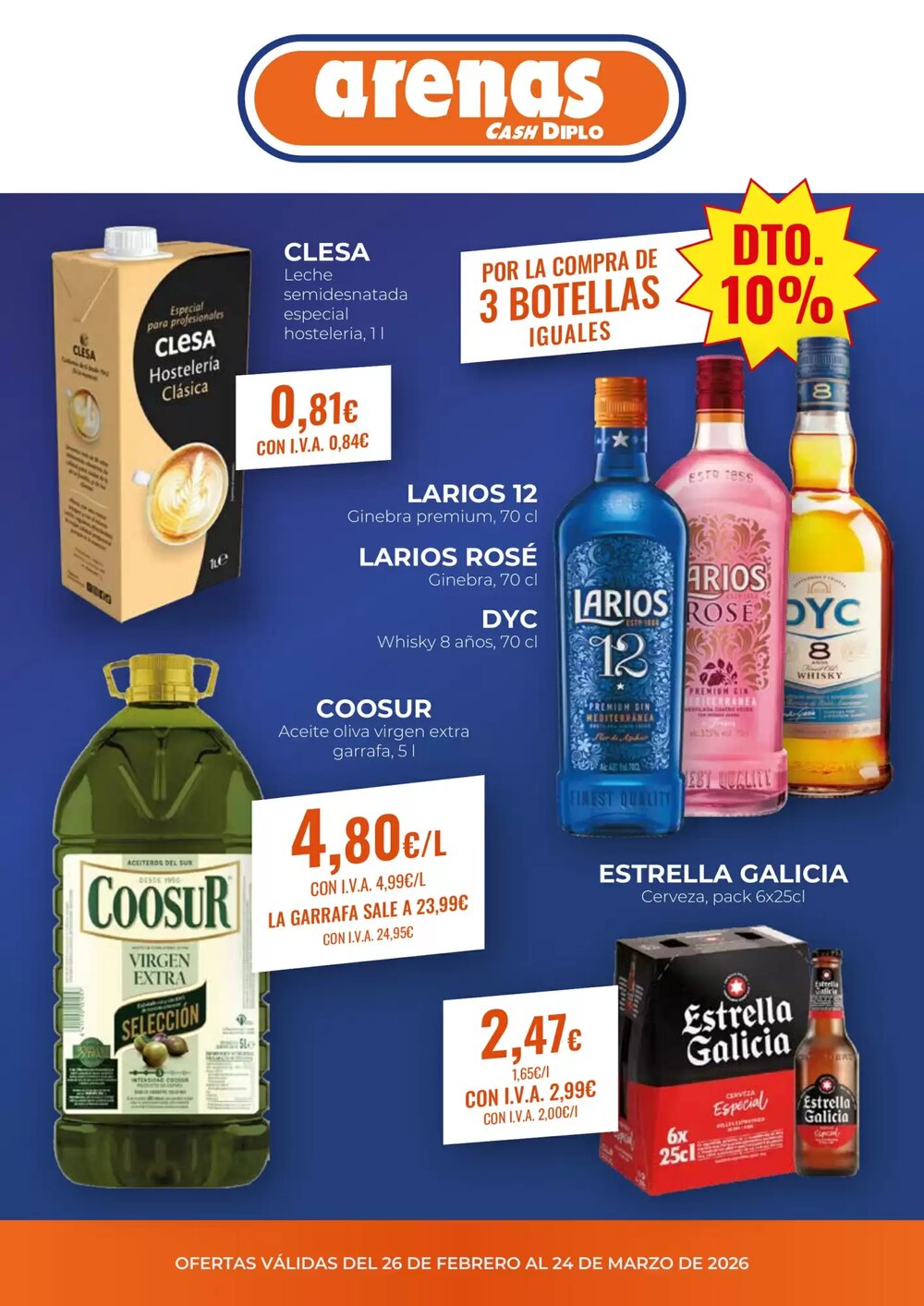 Folleto promocional de Arenas CashDiplo válido desde el 26/02/2026 - Página 1.