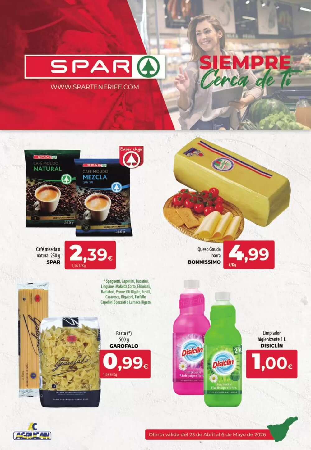Folleto promocional de Spar Tenerife válido desde el 23/04/2026 - Página 1.