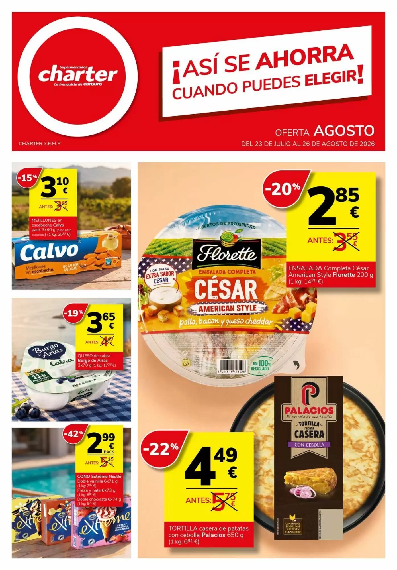 Folleto promocional de Supermercados Charter válido desde el 23/07/2026 - Página 1.