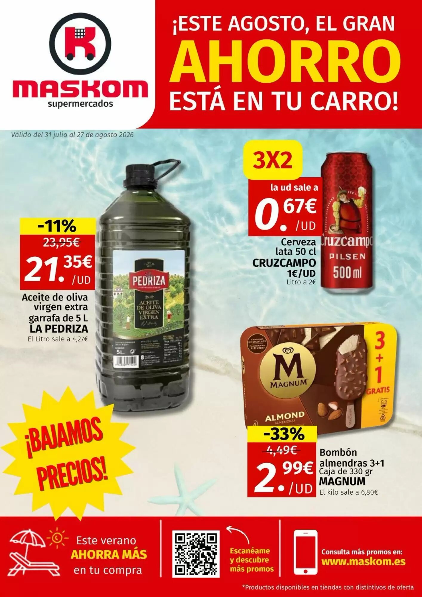 Folleto promocional de Maskom Supermercados válido desde el 31/07/2026 - Página 1.